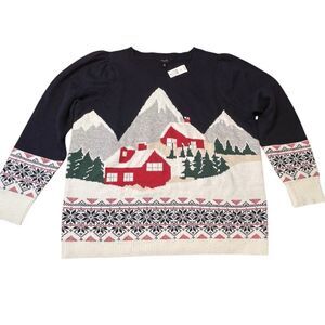Talbots Plus Size 2X Holiday Scene Puff Sleeve‎ Crewneck Sweater Fair Isle New